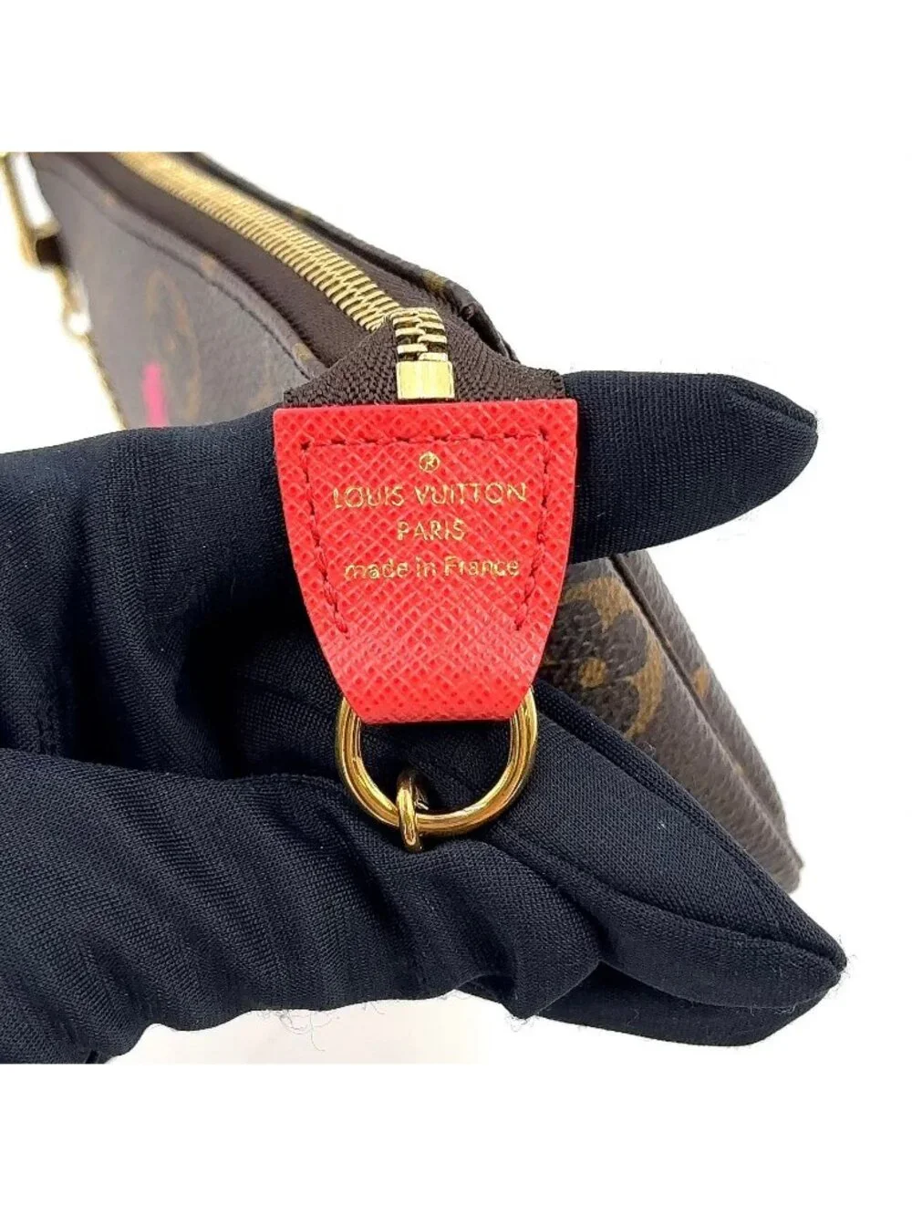 Louis Vuitton Mini Pochette Accessoires Illustre Monogram Brown Handbag Gold